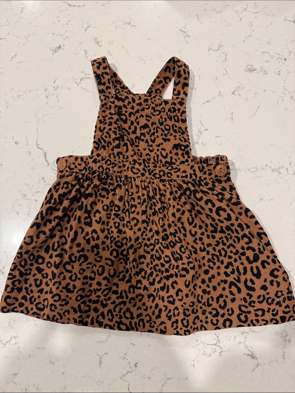 GAP Girls Leopard Print Corduroy Overall Dress - Brown & Black